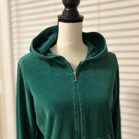 Y2K Juicy Couture Vintage Green Velour Full Zip Tracksuit Jacket 💚 American Made - Picture 6 of 16